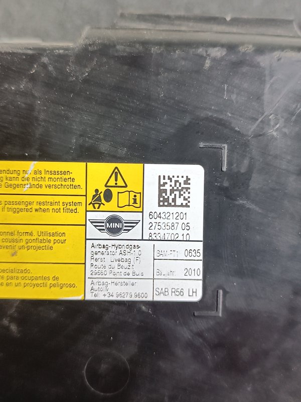 Airbag Banco Mini R56 Esquerdo 604321201