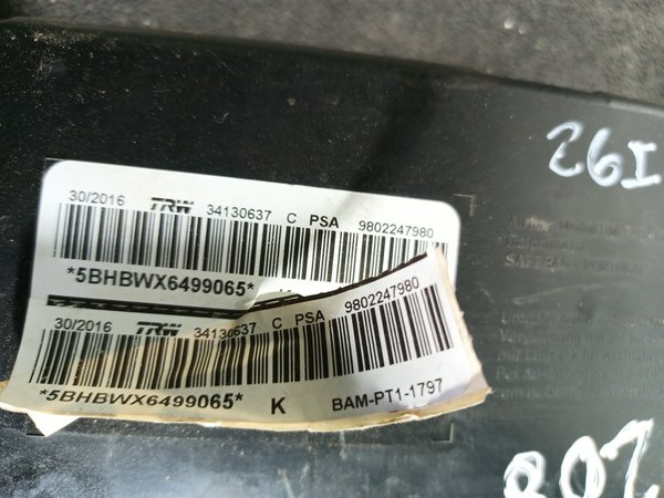 Airbag Banco PEUGEOT 208 DIREITO 9802247980
