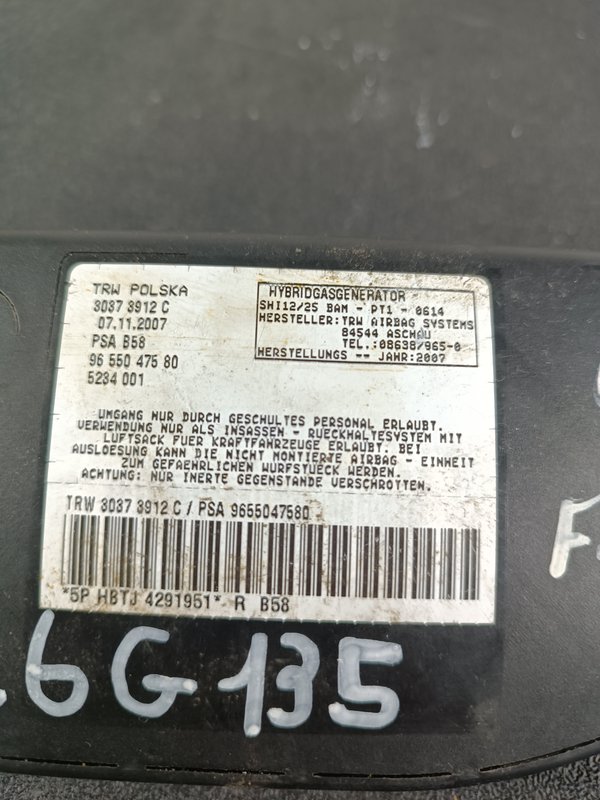 Airbag Banco Citroen C4 I Picasso 9655047580