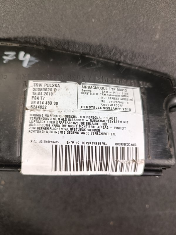 Airbag Banco Peugeot 308 I DIREITO 9661448380