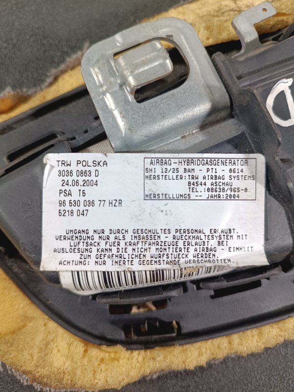 Airbag Banco Peugeot 307 Direito 9653003677