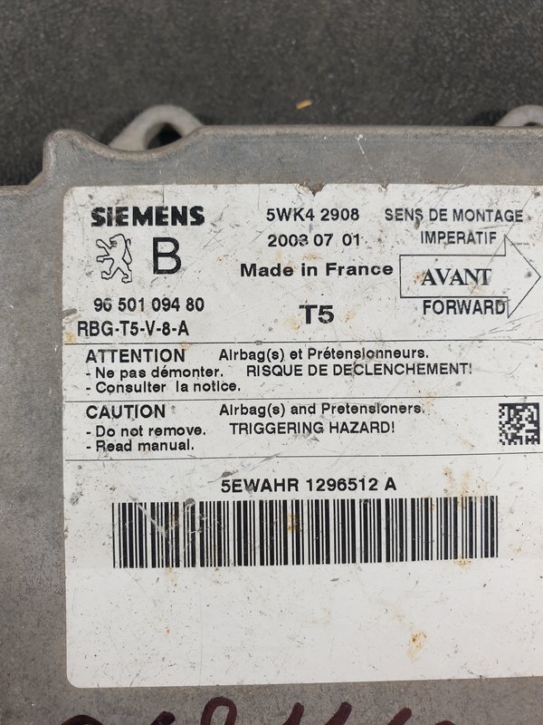 Centralina Airbags Peugeot 307 9650109480