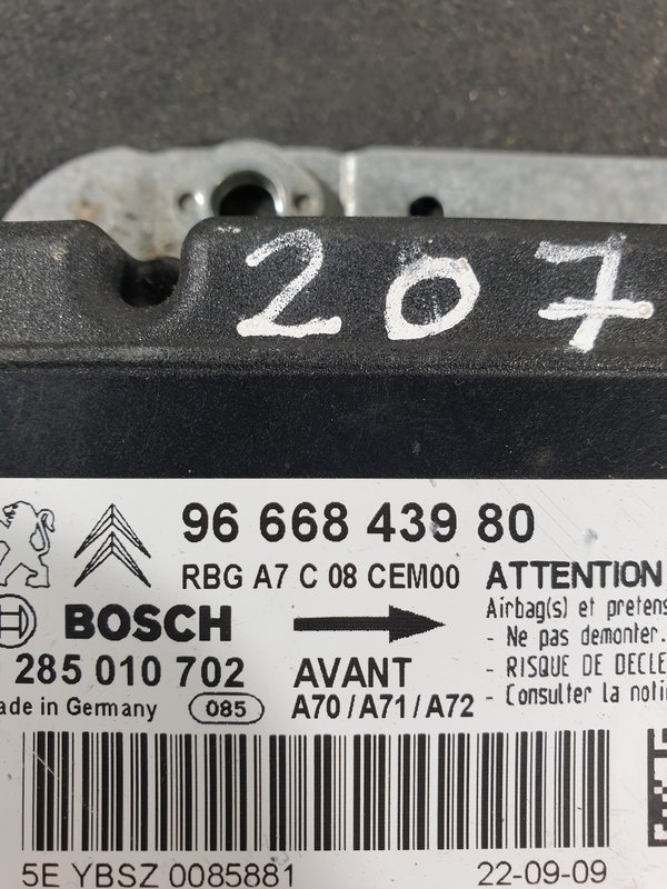 Centralina Airbags Peugeot 207 9666843980